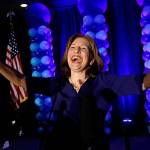Kim Schrier, seen here Nov. 6, 2018 addressing an election night in Bellevue, is likely to advance through the primary this year. (AP Photo file /Elaine Thompson)