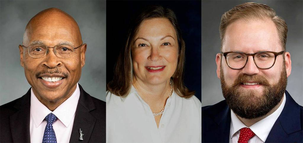 John Lovick, left, June Robinson and Marko Liias.