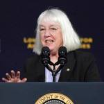 U.S. Sen. Patty Murray, D-Wash., speaks at an event with President Joe Biden on April 22, 2022, in Auburn. (AP Photo / Ted S. Warren)