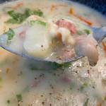 Freshly dug clams are blended into a creamy chowder of potatoes, onions, shallots, meat and spices. (Photo by Tressa Dale/Peninsula Clarion)