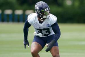 Seattle Seahawks strong safety Jamal Adams runs a drill during NFL football practice Monday, Aug. 1, 2022, in Renton, Wash. (AP Photo/Ted S. Warren)