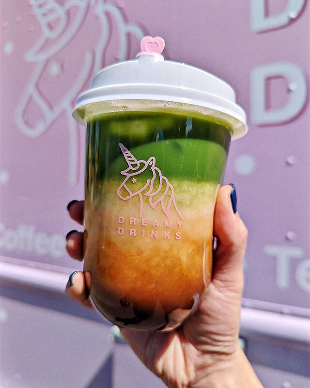 Dreamy Drinks serves up unicorn-worthy beverages, like strawberry matcha lattes, classic milk tea with boba and a caffeine-free brown sugar boba latte. The Seattle-based food truck will be at the Everett Food Truck Festival this coming Saturday. (Photo courtesy of Kaye Fan)