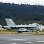 An EA-18G Growler taxis down the airstrip on Naval Air Station Whidbey Island during the squadron’s welcome home ceremony in August 2017. (Mass Communication Specialist 2nd Class Scott Wood/U.S. Navy)