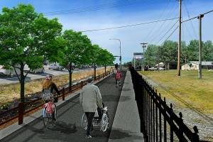 A concept drawing shows the future multi-use path along U.S. 2 between 179th Avenue Southeast and the North Kelsey Street shopping area. (City of Monroe)