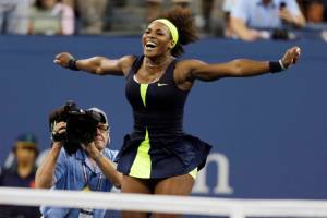 FILE - Serena Williams reacts after beating Victoria Azarenka, of Belarus, in the championship match at the 2012 U.S. Open tennis tournament, Sunday, Sept. 9, 2012, in New York. Saying “the countdown has begun,” 23-time Grand Slam champion Serena Williams announced Tuesday, Aug. 9, 2022, she is ready to step away from tennis so she can turn her focus to having another child and her business interests, presaging the end of a career that transcended sports.AP Photo/Charles Krupa)