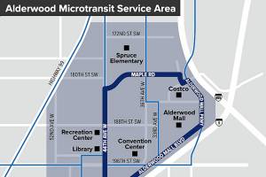 Community Transit's Lynnwood microtransit pilot project is set to launch this fall with a service area around the Alderwood mall. (Community Transit)