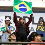 Fans of Rayssa Leal cheer during the Street League Skateboarding womens final on Sunday, Aug. 14, 2022 in Everett, Washington. (Olivia Vanni / The Herald)