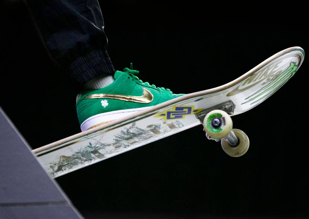 Rayssa Leal of Brazil waits to drop in during the Street League Skateboarding womens final on Sunday, Aug. 14, 2022 in Everett, Washington. (Olivia Vanni / The Herald)