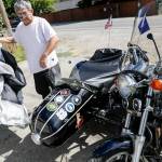 Walt Jackson, a Granite Falls veteran, has attached a rare sidecar to his Honda Shadow which allows his wife, who suffered a stroke, to take ride along. Photographed Tuesday morning in Granite Falls, Washington on August 16, 2022. (Kevin Clark / The Herald)