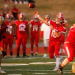 Stanwoods Michael Mascotti tries a deep ball against Lakewood on Friday, Sep. 2, 2022, at Lakewood High School in Arlington, Washington. (Ryan Berry / The Herald)