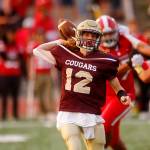 Lakewoods Evan Stacey turns to throw a screen pass to a wideout against Stanwood on Friday, Sep. 2, 2022, at Lakewood High School in Arlington, Washington. (Ryan Berry / The Herald)