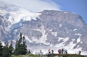 The Skyline trail at Washington states Mt. Rainier offers sweeping, glacier-fed waterfalls and what feels like a face-to-face meeting with the mountain itself. Photo by Alex Bruell