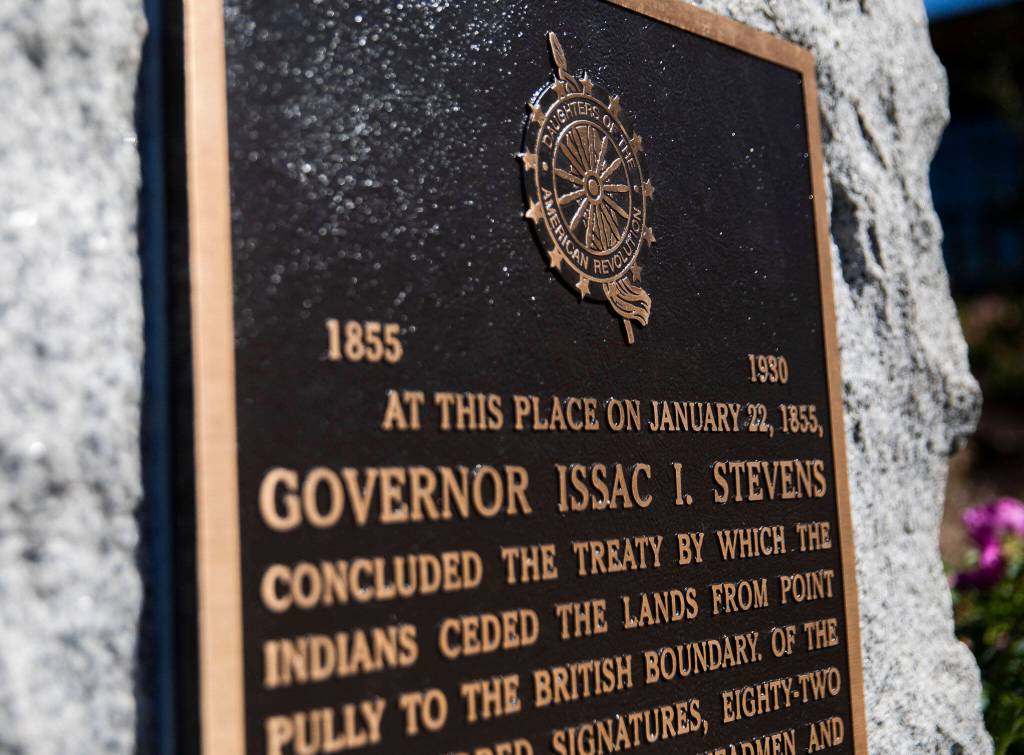 Replacement Point of Elliot Treaty marker on Wednesday, Sept. 7, 2022 in Mukilteo, Washington. (Olivia Vanni / The Herald)