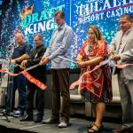Tulalip board members, along with Randy Johnson and Johnny Avello cut a ribbon at the Tulalip DraftKings Sportsbook grand opening on Tuesday, Sept. 20, 2022 in Tulalip, Washington. (Olivia Vanni / The Herald)