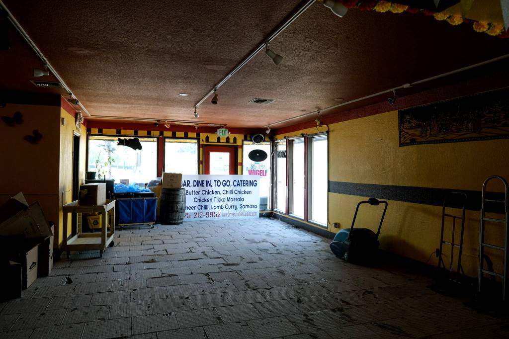 An April fire caused major damage to 5 Rivers Indian Cuisine, forcing the Everett restaurant to close its dining area. 5 Rivers reopened in September, and is currently offering takeout only. (Taylor Goebel / The Herald)
