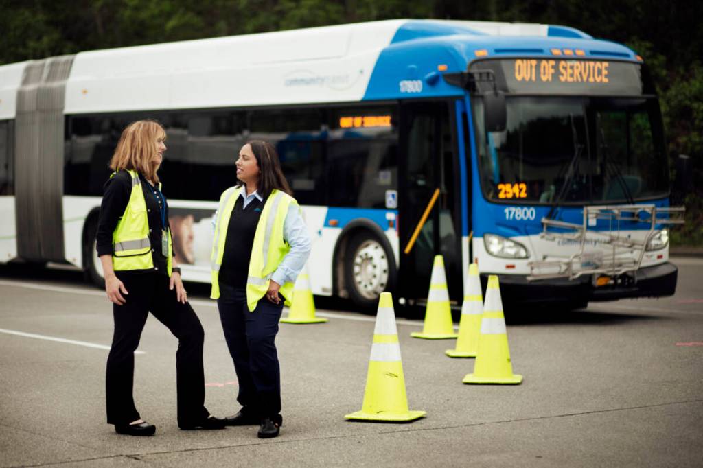 New drivers at Community Transit take a paid 10-week training course before driving passengers. Many have never driven a bus before they begin training. Photo courtesy Community Transit