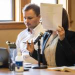 Christian Sayre at his bail hearing at the Snohomish County Courthouse on April 6, in Everett. (Olivia Vanni / The Herald)
