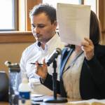 Christian Sayre at his bail hearing at the Snohomish County Courthouse on Wednesday, April 6, 2022 in Everett, Washington. (Olivia Vanni / The Herald)