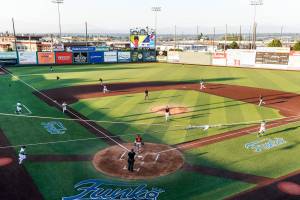 The AquaSox have the bases load in the first inning against the Vancouver Canadians Tuesday evening at Funko Field at Everett Memorial Stadium in Everett June 29th, 2021. (Kevin Clark / The Herald)