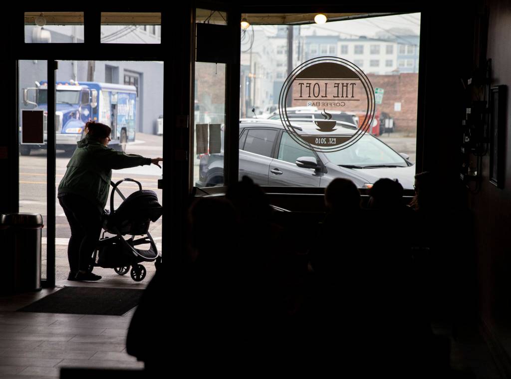 A customer walks into The Loft Coffee Bar on Thursday, in Everett. (Olivia Vanni / The Herald)
