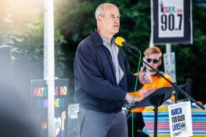 Representative Rick Larsen speaks at the March For Our Lives rally on Saturday, June 11, 2022 in Everett, Washington. (Olivia Vanni / The Herald)