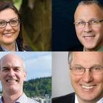 Upper row: Suzan DelBene, left, and Vincent Cavaleri. Bottom row: Rick Larsen, left, and Dan Matthews.