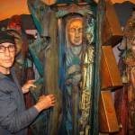 Jerry Wennstrom with Lightning, a multi-layered sculpture. Wennstroms second body of artistic work consists of several tall, wooden sculptures resembling women that are meant to represent complex themes of birth and death, good and evil, femininity and masculinity. (David Welton)