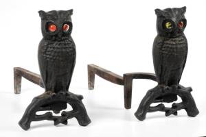 Whooo's ready for Halloween? These shadowy owl andirons have glass marble eyes to catch the light of a fire.