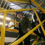 U.S. Secretary of Energy Jennifer Granholm concludes a tour of the Integrated Effects Test on Monday at a TerraPower facility in Everett. The three-story operation supports the advancement of TerraPowers molten chloride fast reactor technology. (Ryan Berry / The Herald)