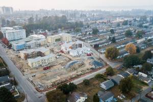 Everett Housing Authority has unveiled its proposal for the remaining 12 acres of land vacant since the demolition of Baker Heights seen to the north of current construction on Tuesday, Oct. 18, 2022 in Everett, Washington. (Olivia Vanni / The Herald)