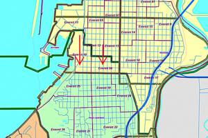 The proposed Everett City Council districts map would make small shifts to all five districts based on recent Census data. (City of Everett)
