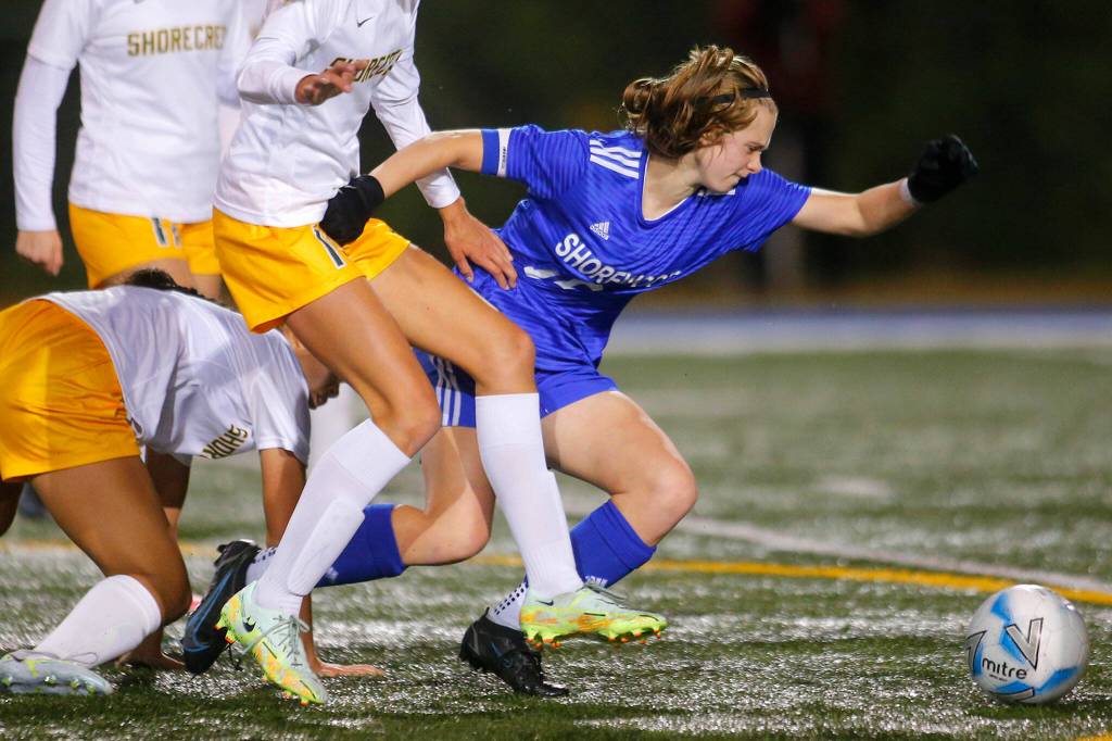 Shorewoods _____ against Shorecrest on Monday, Oct. 24, 2022, at Shoreline Stadium in Shoreline (Ryan Berry / The Herald)
