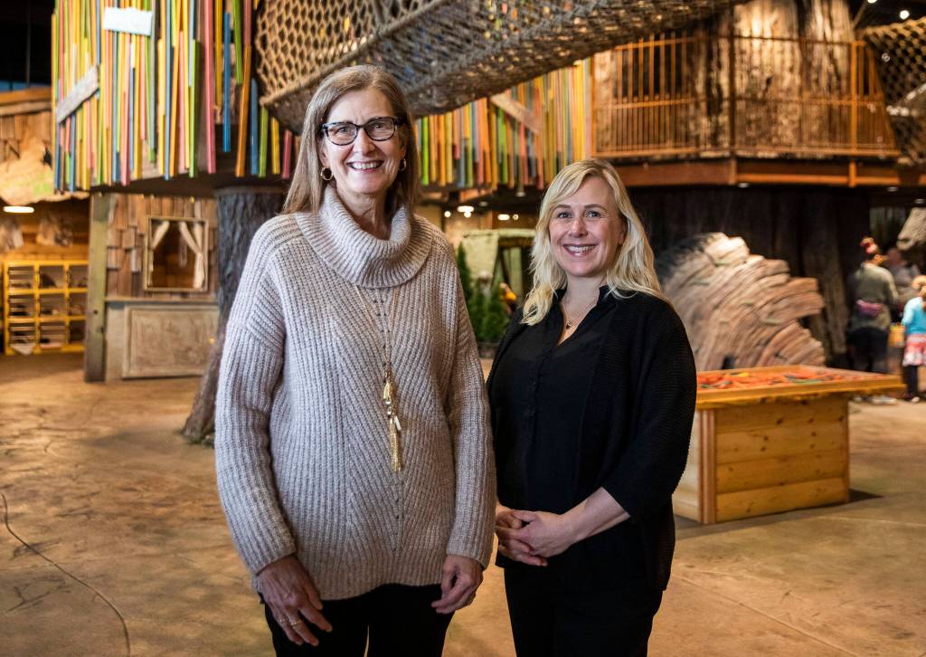 Executive Director Nancy Johnson and Deputy Director Gretchen Wilson-Prangley at the Imagine Childrens Museum on Oct. 26, in Everett. (Olivia Vanni / The Herald)