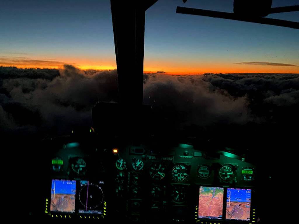 The Snohomish County Helicopter Rescue Team braved smoke and heavy winds to rescue hiker Benedict Delahunty from the Enchantments on Oct. 10. (Snohomish County Helicopter Rescue Team)