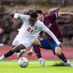 Everetts Emmanuel Nyaga yells after being tackled by a Whatcom player during a game on Sunday, Oct. 23, 2022, in Everett. (Olivia Vanni / The Herald)