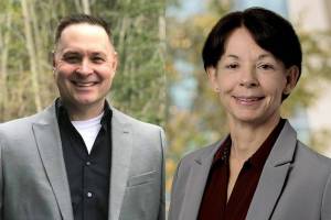 Snohomish County Sheriff Adam Fortney, left, and Susanna Johnson.