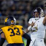 Washington quarterback Michael Penix Jr. (9) throws a pass against California during the first half of a game on Oct. 22 in Berkeley, Calif. (AP Photo/Godofredo A. Vásquez)