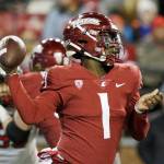 Washington State quarterback Cameron Ward throws a pass during the first half of a game against Utah on Oct. 27 in Pullman. (AP Photo/Young Kwak)