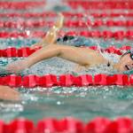 Glacier Peaks Alena Lehmann tries to hold off the competition in the 500 yard freestyle during the Class 4A District 1 swim meet Saturday, Nov. 5, 2022, at Snohomish Aquatic Center in Snohomish, Washington. (Ryan Berry / The Herald)