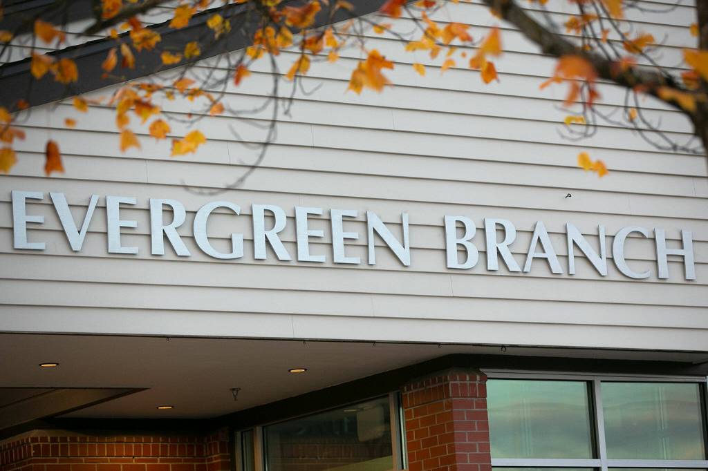 The Evergreen Branch of the Everett Public Library is closed on Friday, in Everett. (Ryan Berry / The Herald)