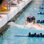 Kamiaks Aida Park finishes first in the consolation heat of the 500 yard freestyle during the WIAA 4A Girls State Swim & Dive Championships on Saturday, Nov. 12, 2022, at the Weyerhaeuser King County Aquatic Center in Federal Way, Washington. (Ryan Berry / The Herald)