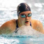 Isabella Hoopes, of Glacier Peak, swims in the consolation heat of the 100 yard breaststroke during the WIAA 4A Girls State Swim & Dive Championships on Saturday, Nov. 12, 2022, at the Weyerhaeuser King County Aquatic Center in Federal Way, Washington. (Ryan Berry / The Herald)