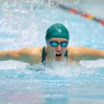 Shorecrests Aila Howson swims the butterfly in the 200 yard individual medley consolation heat during the WIAA 3A Girls State Swim and Dive Championships on Saturday, Nov. 12, 2022, at the Weyerhaeuser King County Aquatic Center in Federal Way, Washington. (Ryan Berry / The Herald)