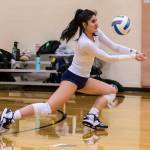 Paige Gessey digs the ball during practice on Tuesday, Nov. 15, 2022 in Bothell, Washington. (Olivia Vanni / The Herald)