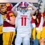 Stanwoods Jordin Lee reacts to a turnover during the 3A quarterfinal game against Odea on Saturday, Nov. 19, 2022 in Seattle, Washington. (Olivia Vanni / The Herald)