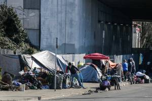 The Smith Ave homelessness camp Thursday afternoon in Everett on March 11, 2021. (Kevin Clark / The Herald)