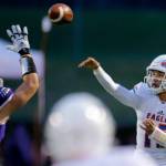 Graham-Kapowsins Daveon Superales completes a pass up the middle during the 4A semifinal against Lake Stevens on Saturday, Nov. 26, 2022, at Lake Stevens High School in Lake Stevens, Washington. (Ryan Berry / The Herald)