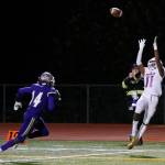 Graham-Kapowsins Khristian Norris manages to make a catch and tiptoe into the end zone for a touchdown to give his team the lead during the 4A semifinal against Lake Stevens on Saturday, Nov. 26, 2022, at Lake Stevens High School in Lake Stevens, Washington. (Ryan Berry / The Herald)
