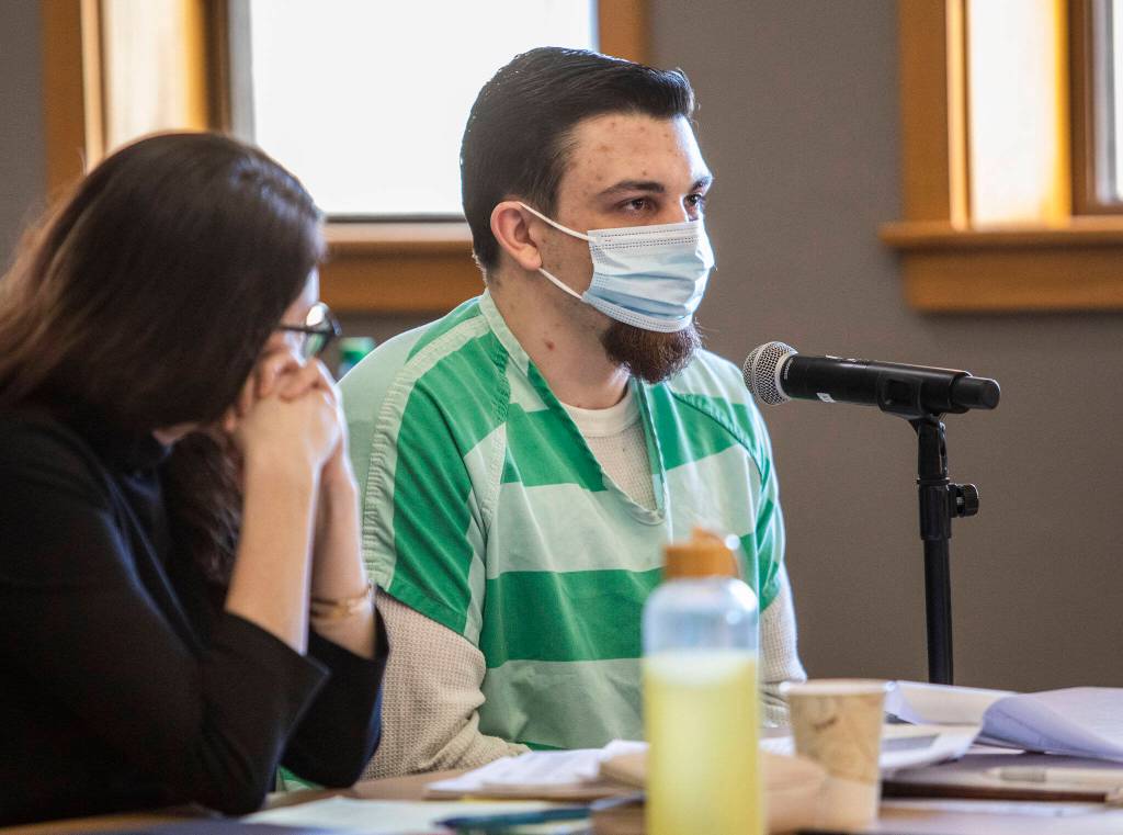 Caleb Write addresses the court during his sentencing hearing on Monday, Nov. 28, 2022 in Everett, Washington. (Olivia Vanni / The Herald)