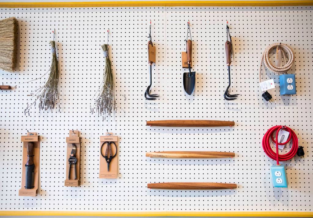Gardening tools and other household items available at Petrikor on Sept. 15, in Everett. (Olivia Vanni / The Herald)